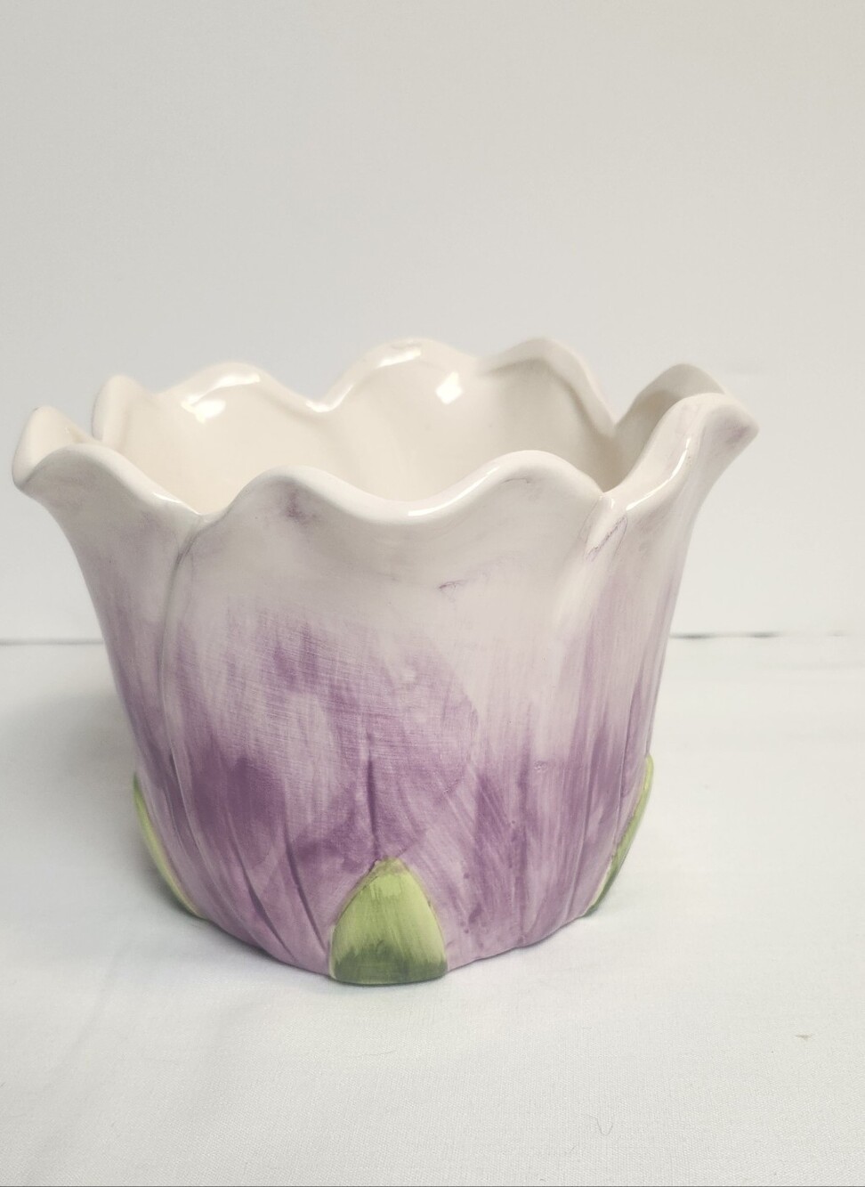 Hand-Painted Purple Floral Tulip Ceramic Planter